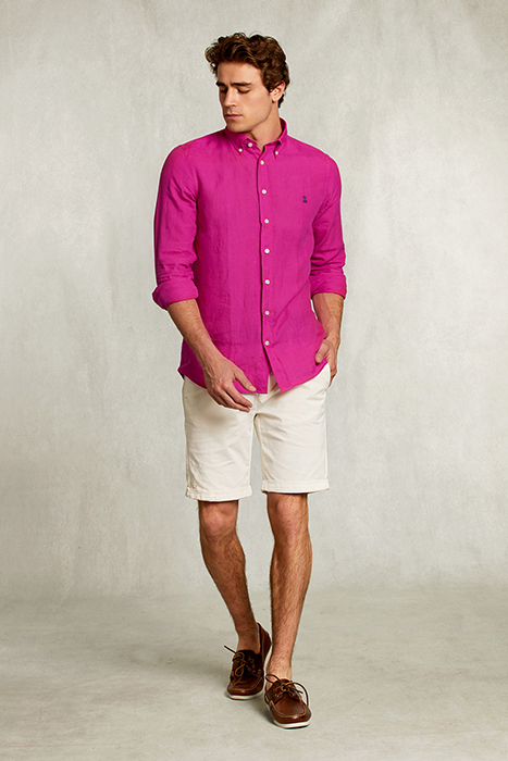 CUSTOM FIT LINEN SHIRT IN AMARANTH PINK 3