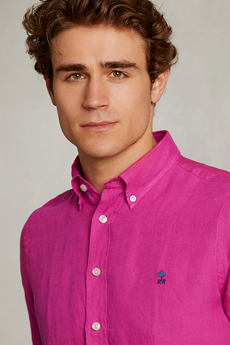 CUSTOM FIT LINEN SHIRT IN AMARANTH PINK 4