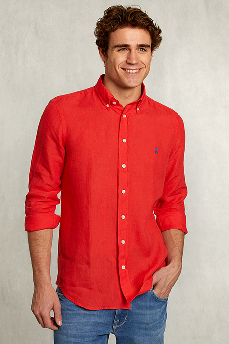 CUSTOM FIT LINEN SHIRT POMEGRANATE RED 1
