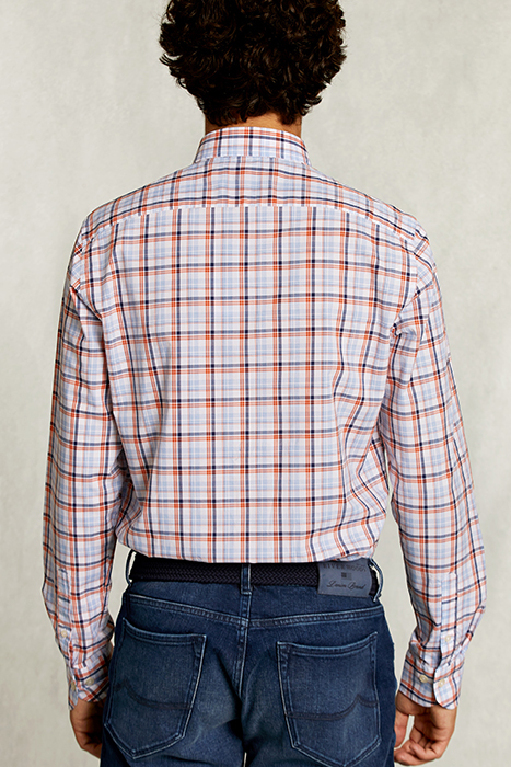 CUSTOM FIT PLAID SHIRT ORANGE/BLUE 2