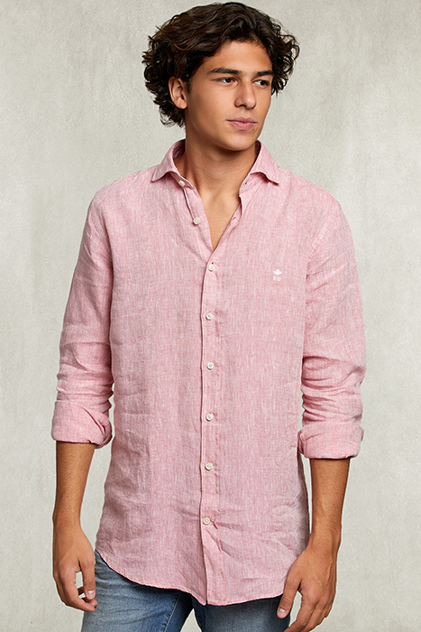 CUSTOM FIT LINEN SHIRT PEACH PINK 1