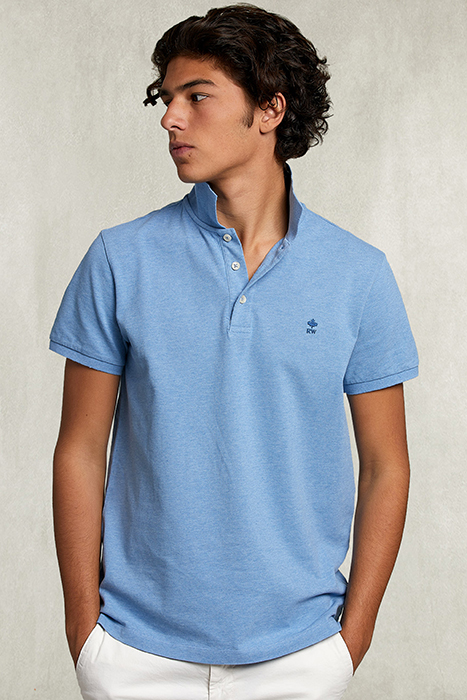 CUSTOM FIT PIMA COTTON POLO CHAMBRAY MIX BLUE 1