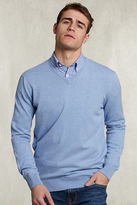 BASIC V-NECK PULLOVER POOL MIX BLUE 1
