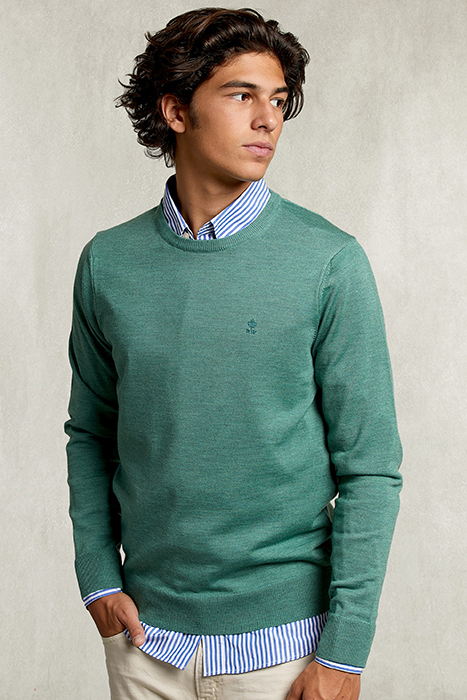 BASIC MERINO CREW NECK PULLOVER HERB MIX GREEN 1