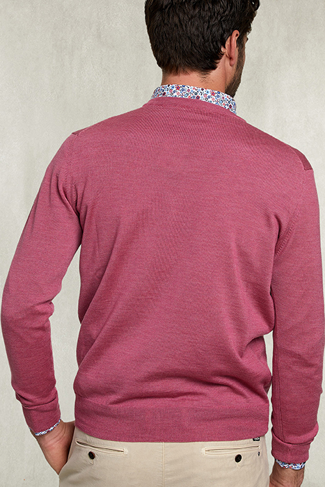 BASIC MERINO V-NECK PULLOVER DARK SUGAR PINK MIX PINK 2