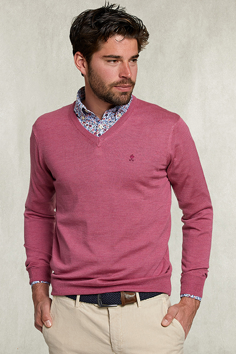 BASIC MERINO V-NECK PULLOVER DARK SUGAR PINK MIX PINK 1