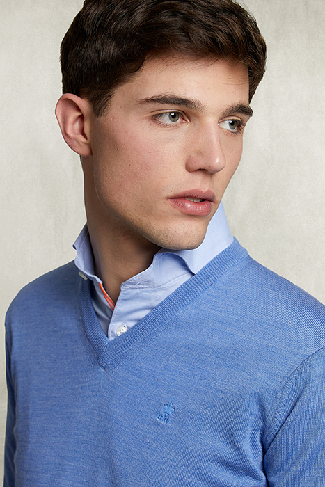 BASIC MERINO V-NECK PULLOVER LIGHT GLORY MIX BLUE 3