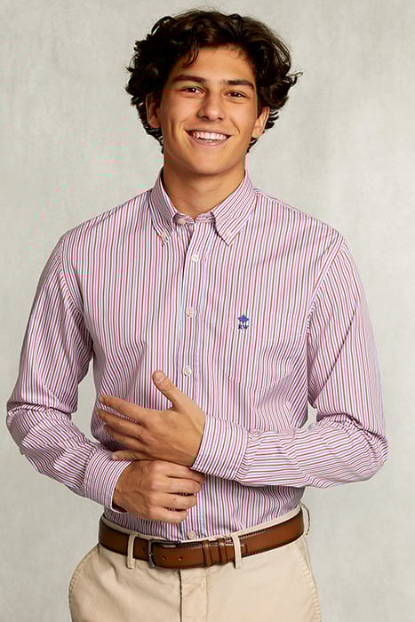 CUSTOM FIT STRIPED SHIRT WITH POCKET BLUE/RED MULTI 1