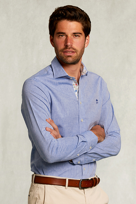 SLIM FIT COTTON-LINEN SHIRT BLUE BLUE 1