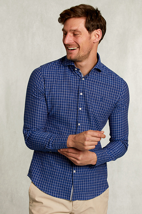 SLIM FIT CHECKED LINEN SHIRT BLUE/WHITE BLUE by River Woods