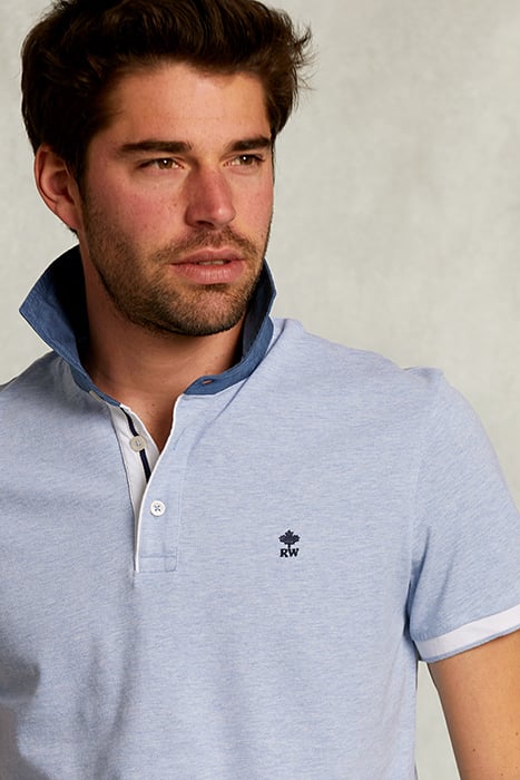 CUSTOM FIT COTTON POLO SEAWATER MIX BLUE 5