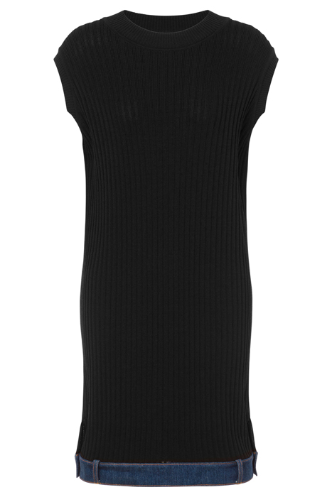 DENIM DETAIL STRETCH CRÊPE DRESS BLACK 3