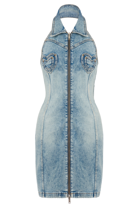 HEART POCKETS STRETCH DENIM DRESS BLUE 3