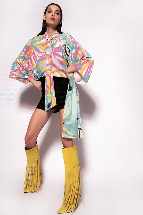 ALISHA SCARF MULTICOLOUR - AQUA GREEN/BEIGE 2