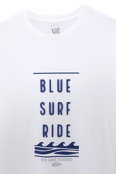 BOYS' WHITE T-SHIRT WITH RUBBER SLOGAN AND WAVES 4