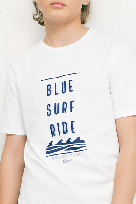 BOYS' WHITE T-SHIRT WITH RUBBER SLOGAN AND WAVES 3