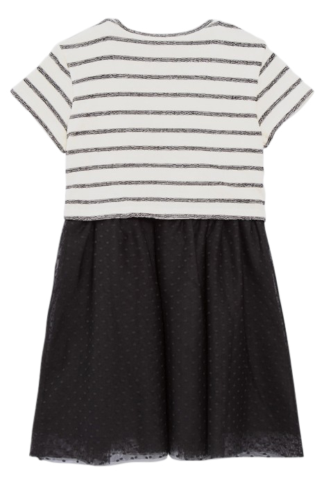 GIRLS' ECRU DRESS, BLACK STRIPED MIXED-FABRIC TUTU SKIRT 2