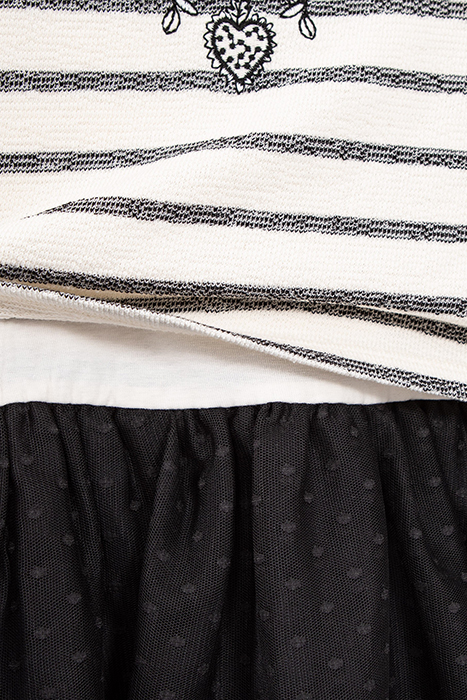 GIRLS' ECRU DRESS, BLACK STRIPED MIXED-FABRIC TUTU SKIRT 6
