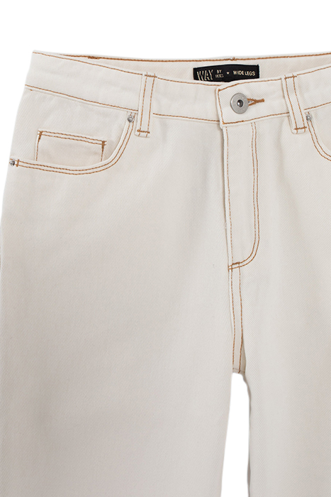 GIRLS’ ECRU UPCYCLED WIDE LEG JEANS WITH FRINGED CUFFS 3