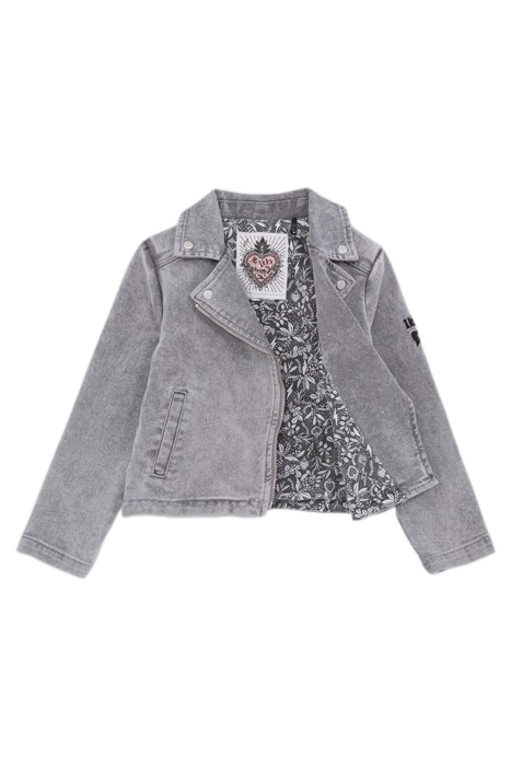 GIRLS' GREY DENIM BIKER-STYLE JACKET 4