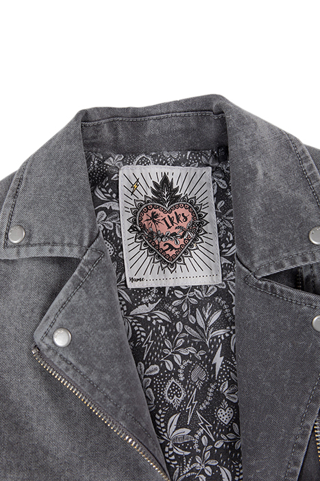 GIRLS' GREY DENIM BIKER-STYLE JACKET 6