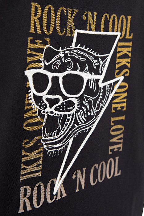 BOYS’ BLACK T-SHIRT, EMBROIDERED TIGER HEAD-GOGGLES IMAGE 5