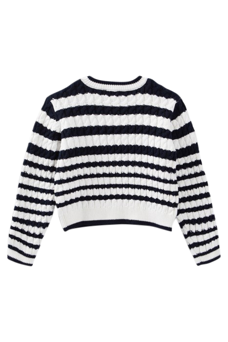 GIRLS' ECRU CABLE KNIT SWEATER WITH NAVY STRIPES 2