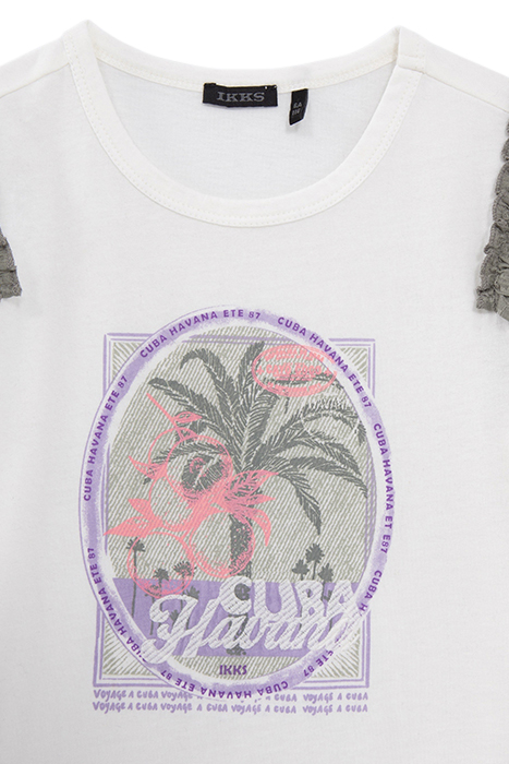 GIRLS’ OFF-WHITE T-SHIRT, PALM TREES AND RUFFLED SLEEVES 3