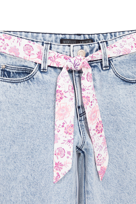 GIRLS' BLUE WIDE LEG JEANS WITH SCARF BELT 4