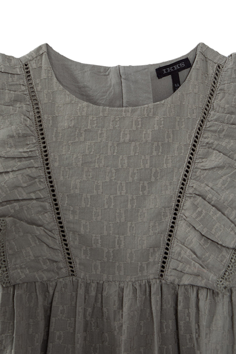 GIRLS’ KHAKI JACQUARD FABRIC DRESS WITH RUFFLED SLEEVES 3