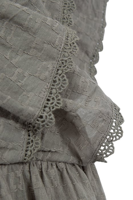 GIRLS’ KHAKI JACQUARD FABRIC DRESS WITH RUFFLED SLEEVES 5