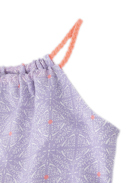 GIRLS' LILAC DRESS, CUBAN EARTHENWARE PRINT & NEON STRAPS 4