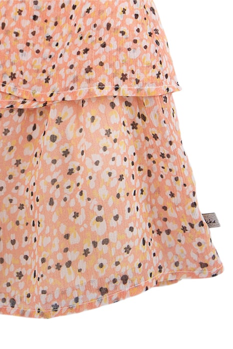GIRLS' PEACH SHORT SKIRT WITH FLOWER TACHIST PRINT 4