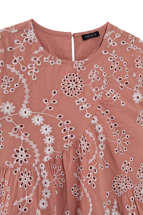 GIRLS’ OLD PINK ORGANIC COTTON DRESS, EMBROIDERED FLOWERS 3