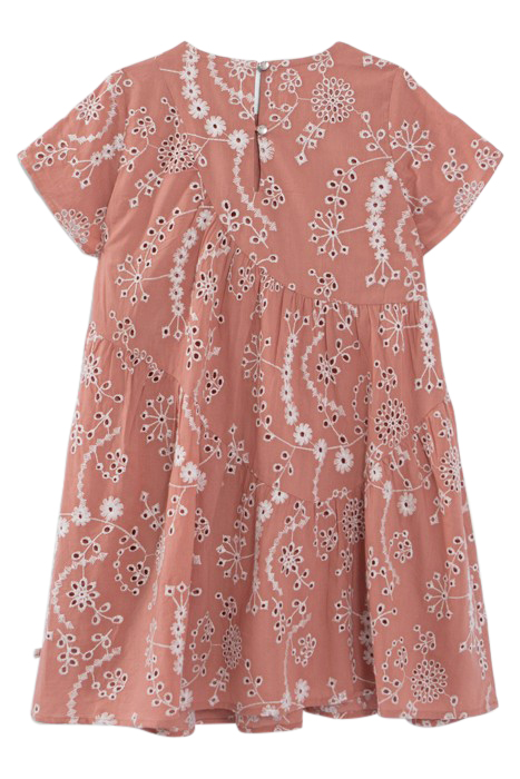 GIRLS’ OLD PINK ORGANIC COTTON DRESS, EMBROIDERED FLOWERS 2