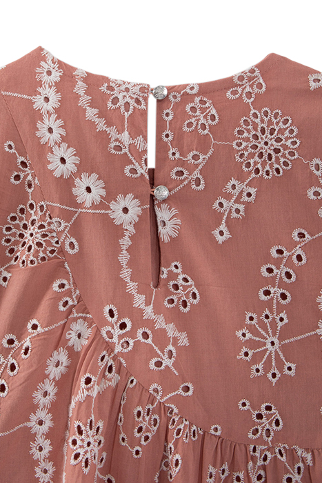 GIRLS’ OLD PINK ORGANIC COTTON DRESS, EMBROIDERED FLOWERS 4