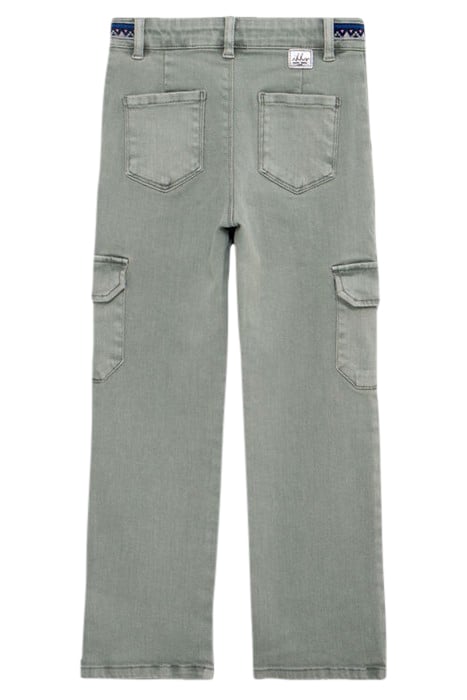 GIRLS' KHAKI CARGO JEANS WITH EMBROIDERED BRAID 2