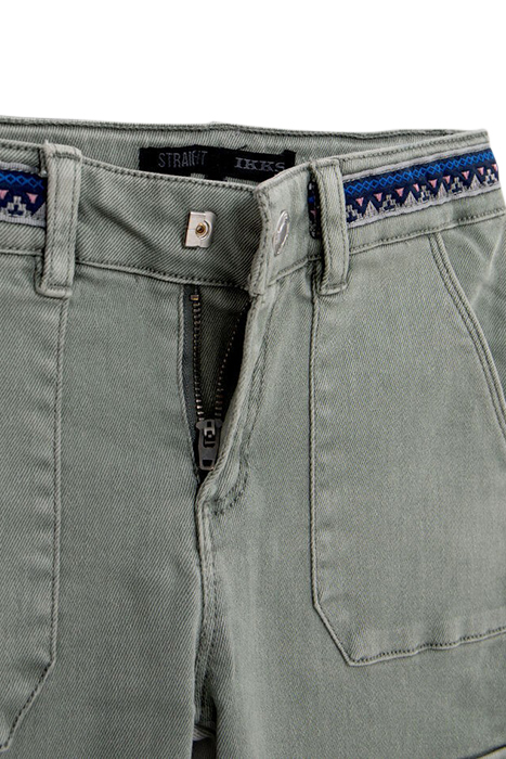 GIRLS' KHAKI CARGO JEANS WITH EMBROIDERED BRAID 4