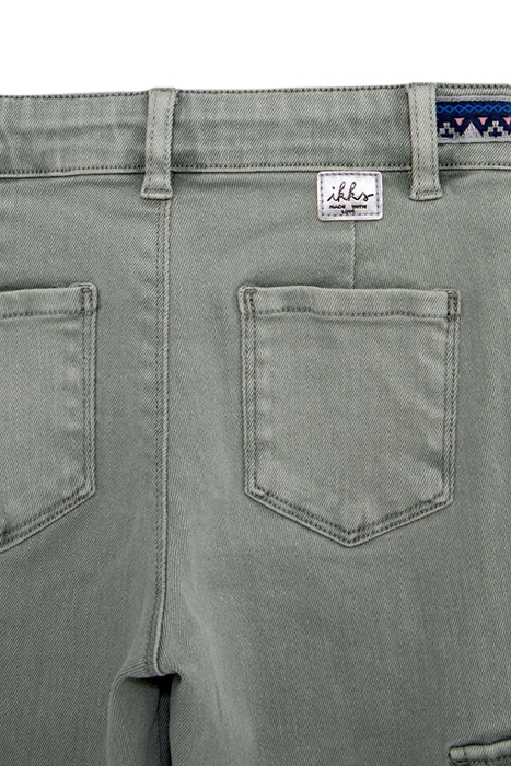 GIRLS' KHAKI CARGO JEANS WITH EMBROIDERED BRAID 5