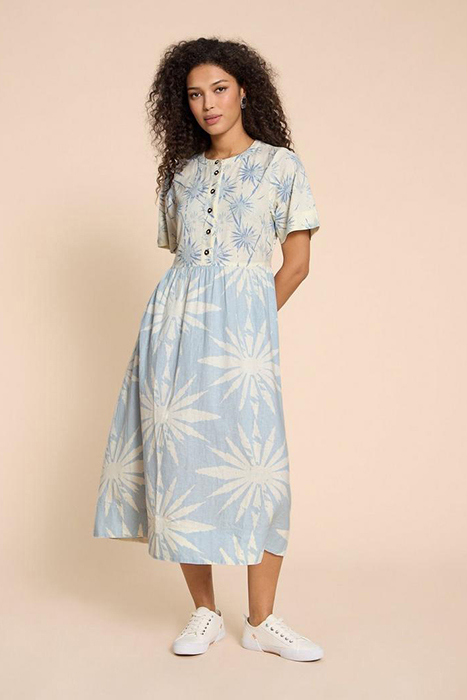 PIP LINEN BLEND MIDI DRESS BLUE PRINT 1