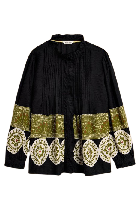 FIA FRILL NECK TOP BLACK PRINT 2