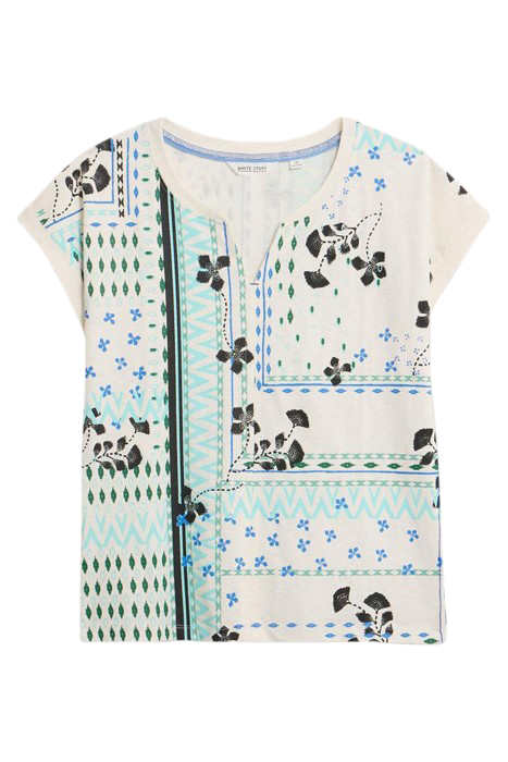 NELLY NOTCH NECK TEE WHITE PRINT 2