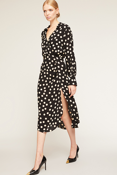 SATIN POLKA DOT MIDI DRESS BLACK 4