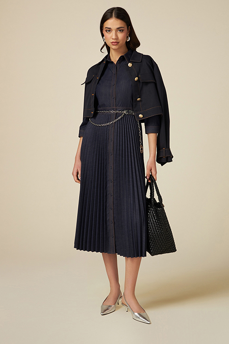 DENIM DRESS WITH PLEATED SKIRT BLUE 4