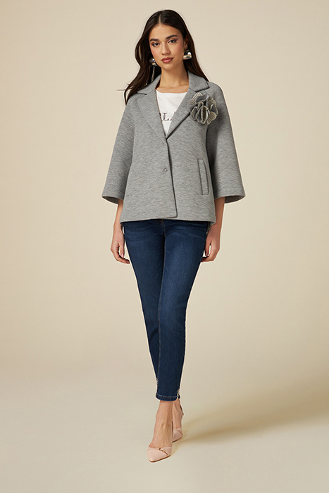 SCUBA FABRIC COAT WITH BROOCH GREY 3