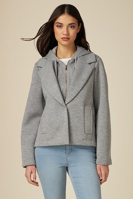 SCUBA FABRIC COAT WITH HOOD GREY by Oltre