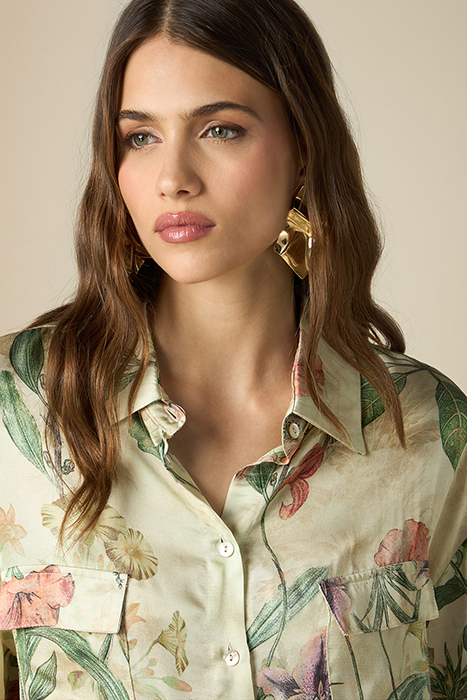 PATTERNED ECO-FRIENDLY SATIN BOXY-CUT SHIRT GREEN 4