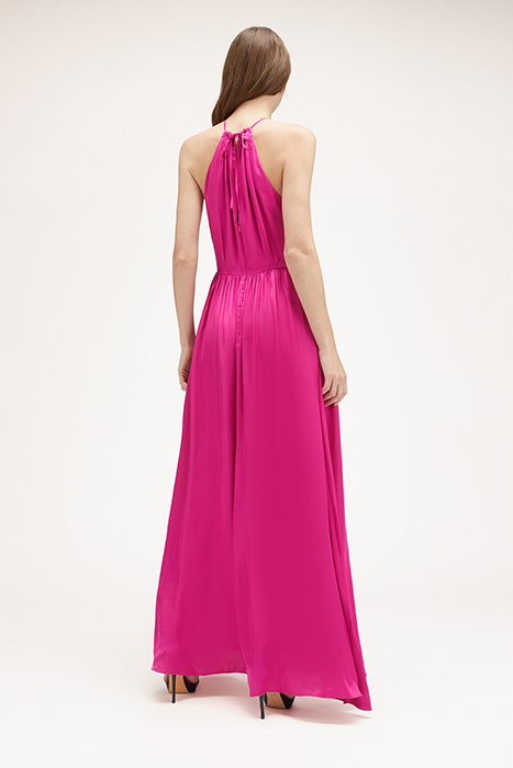 SATIN HALTERNECK DRESS FUCSIA 2