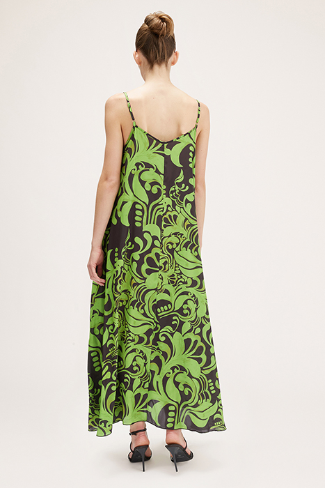 LONG CASHMERE PATTERN SATIN DRESS NATURAL 2