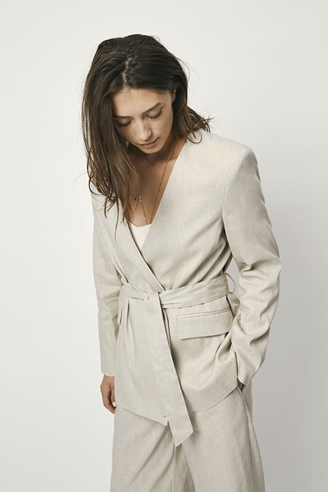 SERA BELTED LINEN BLAZER WHISPER CHALK 9